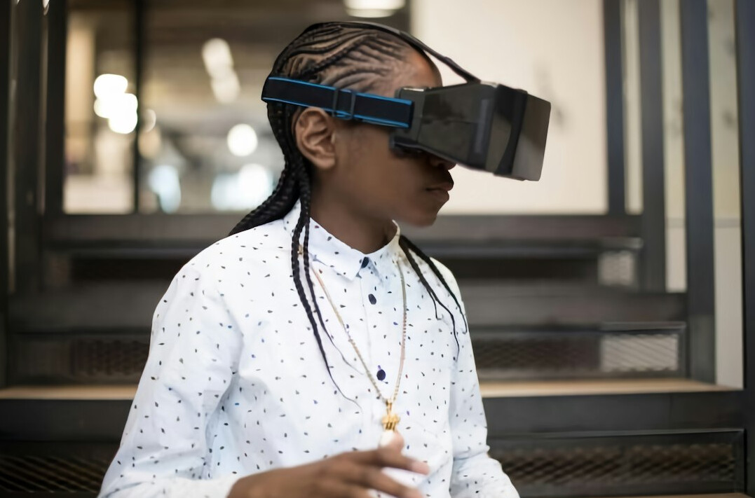 person wearing vr headset in metaverse