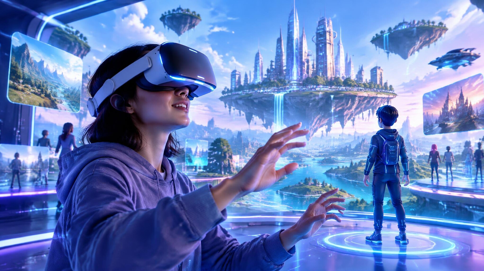 person wearing vr headset in metaverse